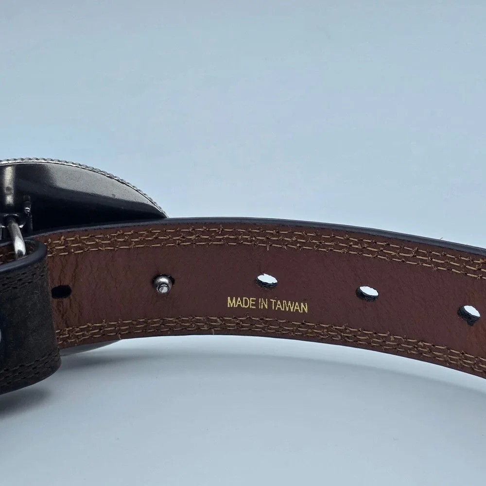 Ariat Belt Kids Size 24 Brown Leather Rodeo Champion Bull Rider Trophy Buckle‎